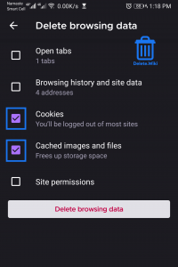 Choose Cache and Cookies