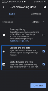 Select Cookies and cached images and files
