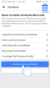 Tap on the Continue to Account Deletion button
