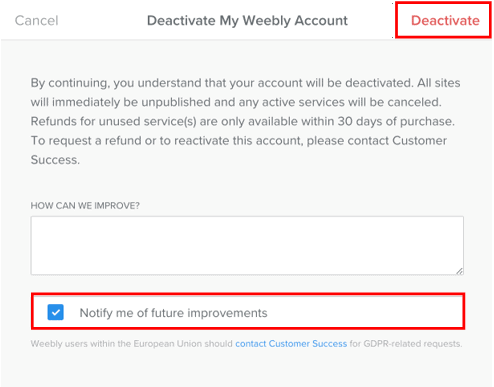confirm weebly deactivation